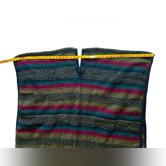 Vintage Woven Green Mexican Southwestern Blanket Style Poncho or Serape, OS - Picture 10 of 10